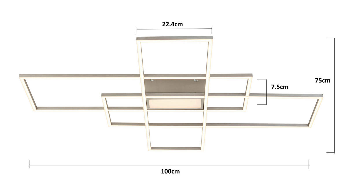 STROPNÍ LED SVÍTIDLO, 100/75/7,5 cm - barvy niklu, Design, kov/plast (100/75/7,5cm) - Novel