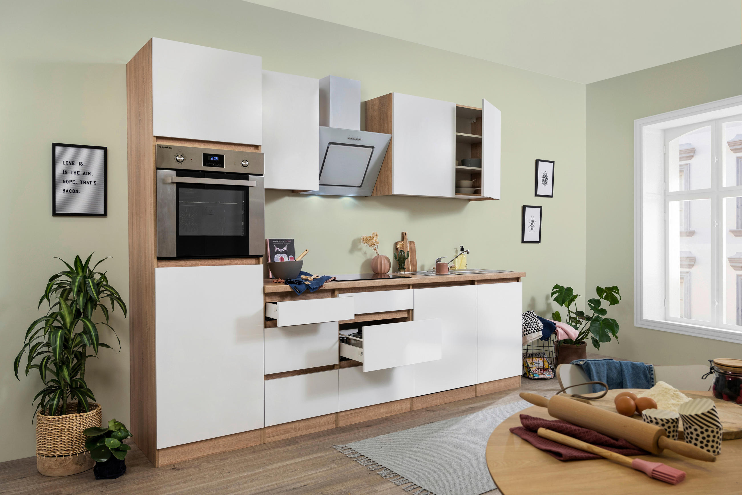 KÜCHENBLOCK 280 cm   in Eichefarben  - Eichefarben/Weiß, MODERN, Holzwerkstoff (280cm) - Respekta