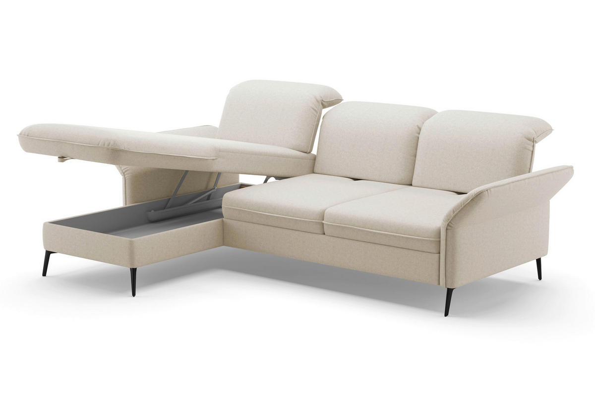 ECKSOFA in Flachgewebe Creme  - Creme/Schwarz, Konventionell, Textil/Metall (198/264cm) - Sit & More