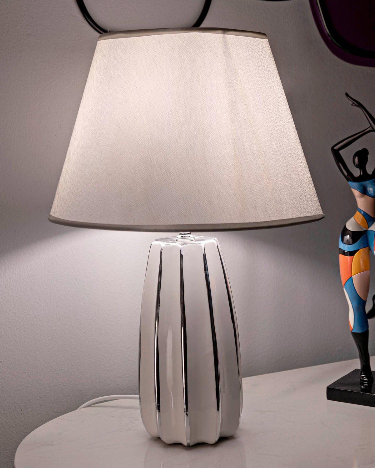 TISCHLEUCHTE   - Silberfarben/Weiß, Basics, Keramik/Textil (30/30/45cm)