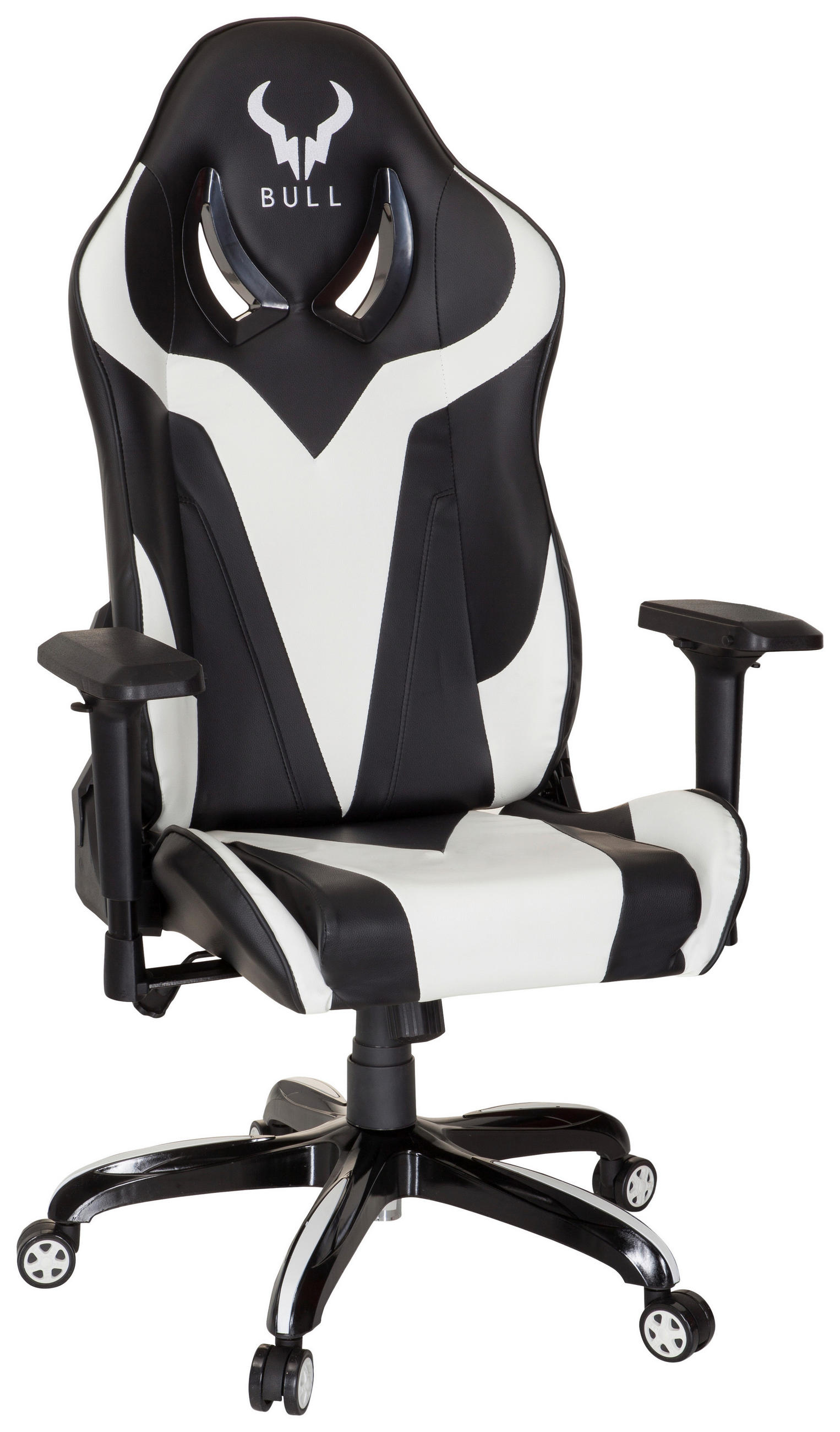 GAMINGSTUHL Schwarz, Weiß Textil   - Schwarz/Weiß, MODERN, Kunststoff/Textil (74/133/67cm) - MID.YOU