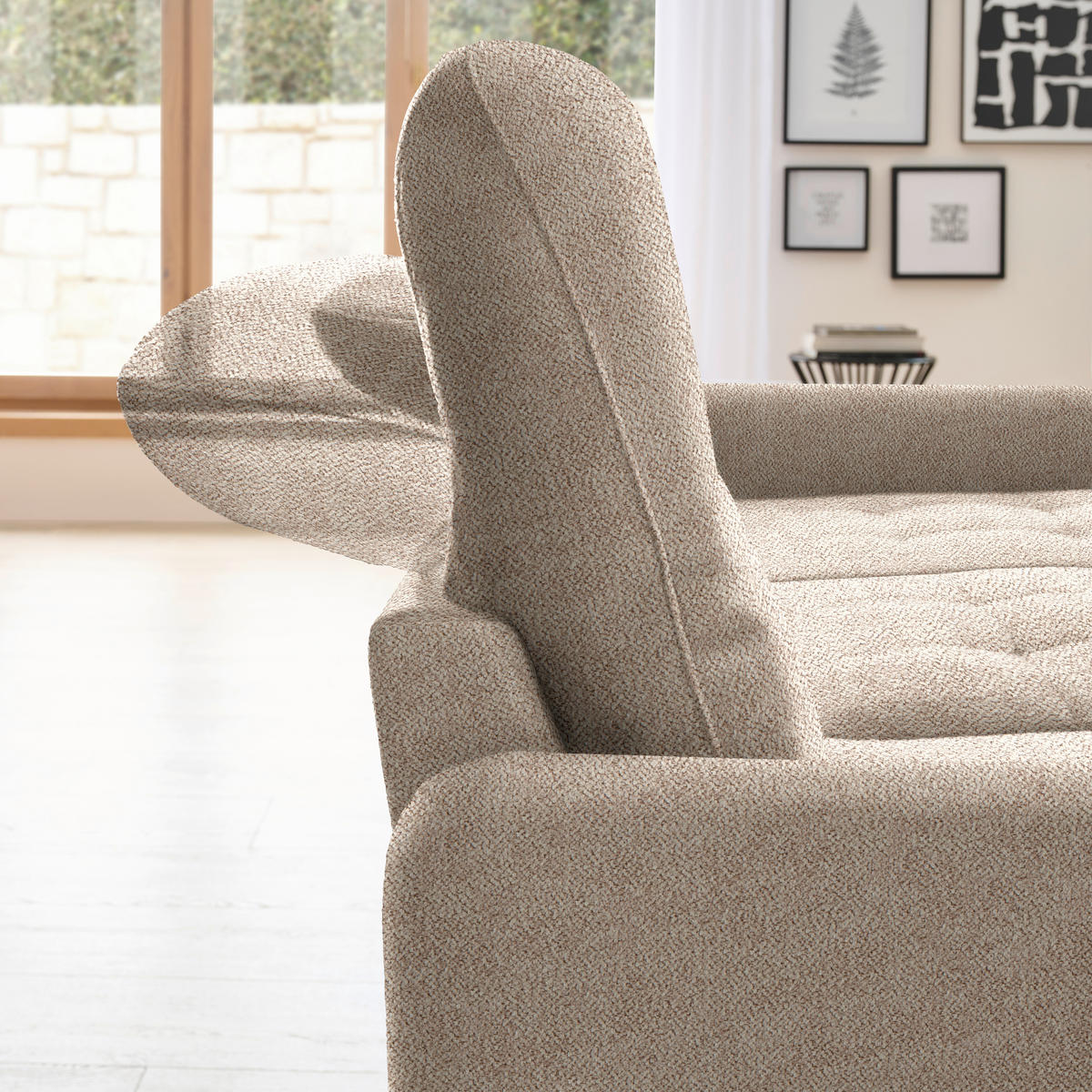 ECKSOFA Beige Flachgewebe  - Beige/Schwarz, KONVENTIONELL, Textil/Metall (254/190cm) - Livetastic