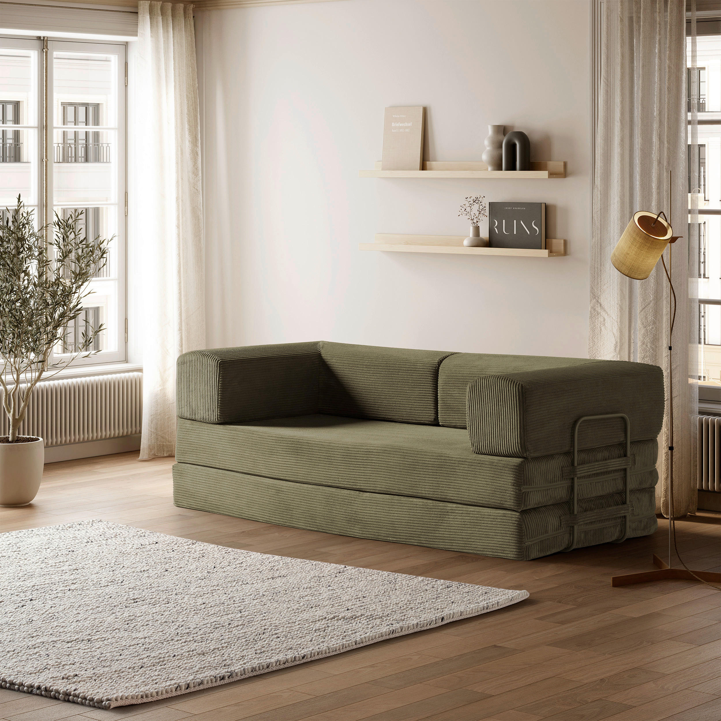 SCHLAFSOFA Cord Grün  - Grün, MODERN, Textil (200/70/90cm) - Livetastic