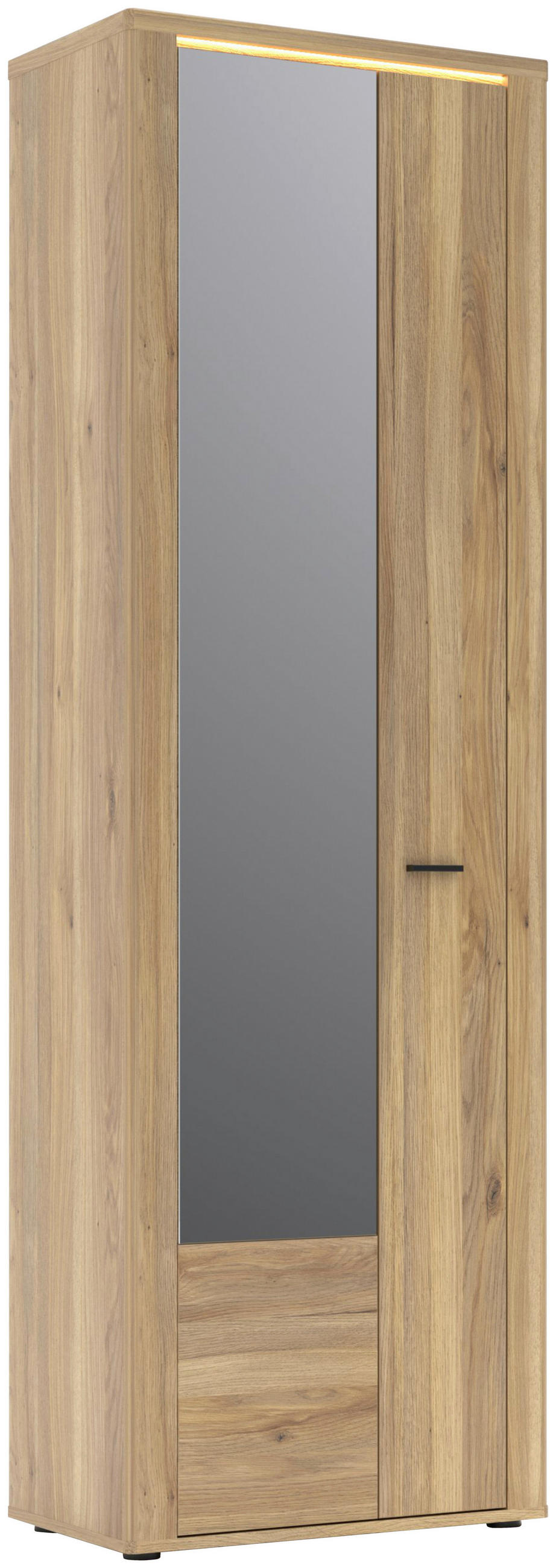 GARDEROBENSCHRANK  in 65/204/38 cm  - Eichefarben/Schwarz, KONVENTIONELL, Glas/Holzwerkstoff (65/204/38cm) - Xora