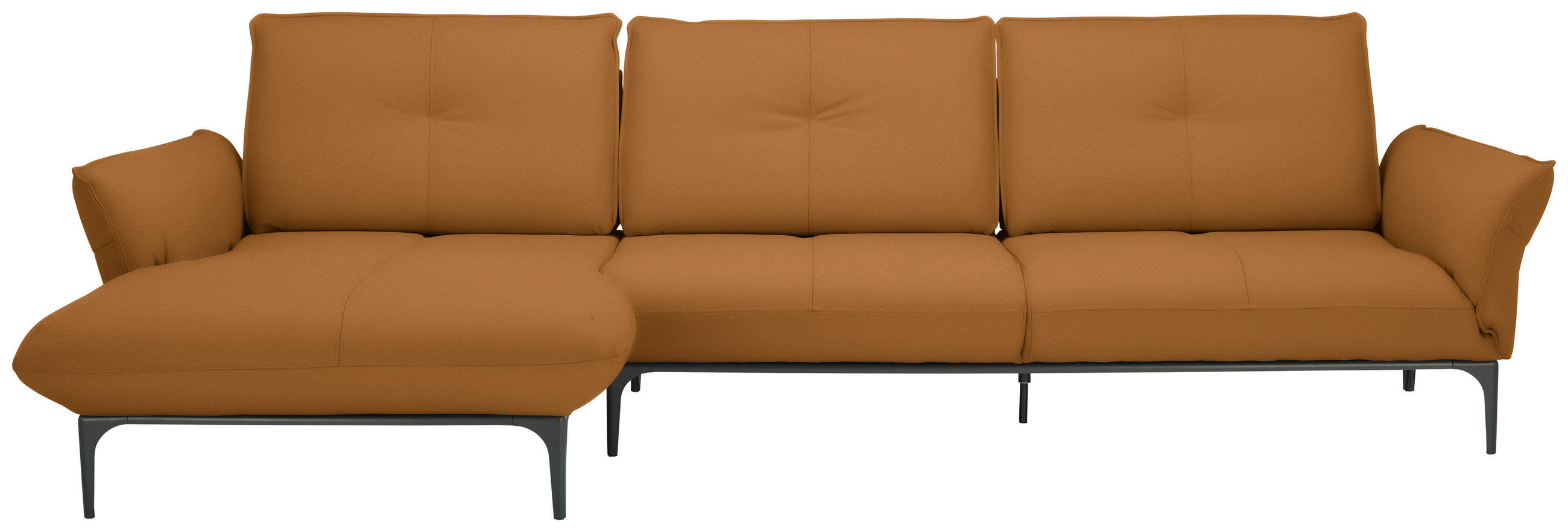 ECKSOFA in Echtleder Braun  - Schwarz/Braun, Design, Leder/Metall (182/325cm) - Valnatura