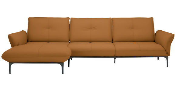 ECKSOFA in Echtleder Braun  - Schwarz/Braun, Design, Leder/Metall (182/325cm) - Valnatura