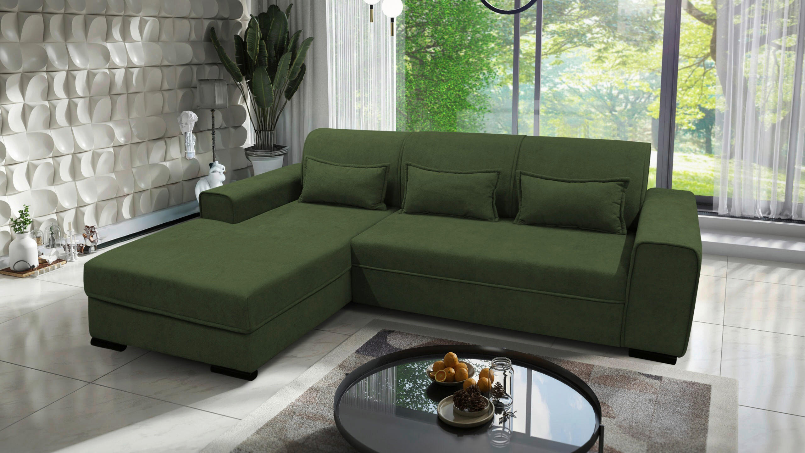 ECKSOFA Grün Struktur, Bouclé  - Schwarz/Grün, Design, Kunststoff/Textil (175/270cm) - MID.YOU