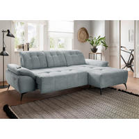ECKSOFA FIORE in Cord Hellblau Kopfteilverstellung, Sitzvorzug  280/180 cm  - Schwarz/Hellblau, MODERN, Textil/Metall (280/180cm) - Livetastic