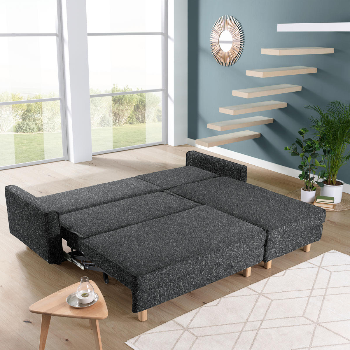ECKSOFA  in Mikrovelours Anthrazit  237/170 cm  - Eichefarben/Anthrazit, KONVENTIONELL, Holz/Textil (237/170cm) - Sedda