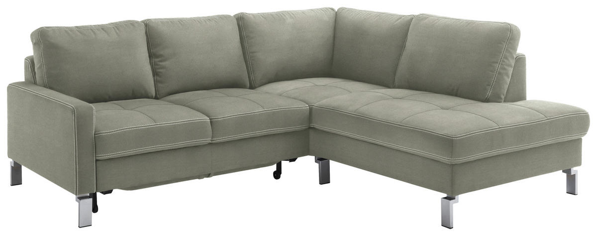 ECKSOFA in Mikrofaser Grau, Grün  - Chromfarben/Beige, Design, Textil/Metall (229/200cm) - Pure Home Lifestyle