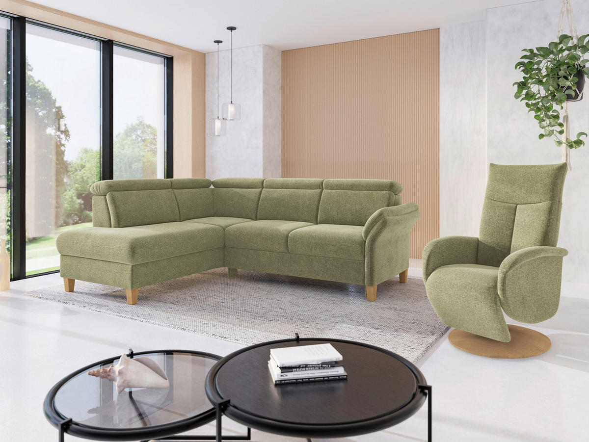 ECKSOFA GLENDALE E in Flachgewebe Hellgrün  193/247 cm  - Eichefarben/Hellgrün, KONVENTIONELL, Holz/Textil (193/247cm) - Sit & More