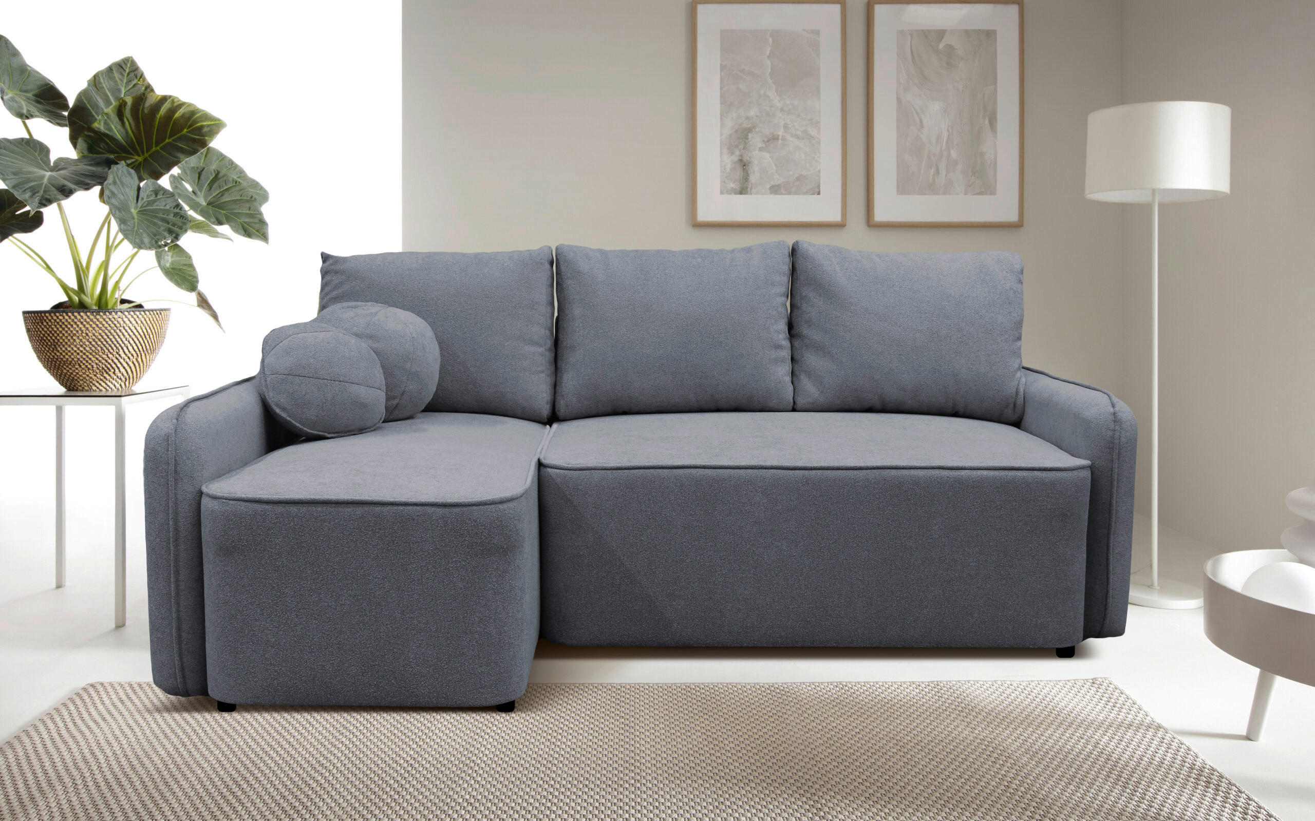 ECKSOFA Grau Struktur, Bouclé  - Schwarz/Grau, Design, Kunststoff/Textil (143/209cm) - MID.YOU