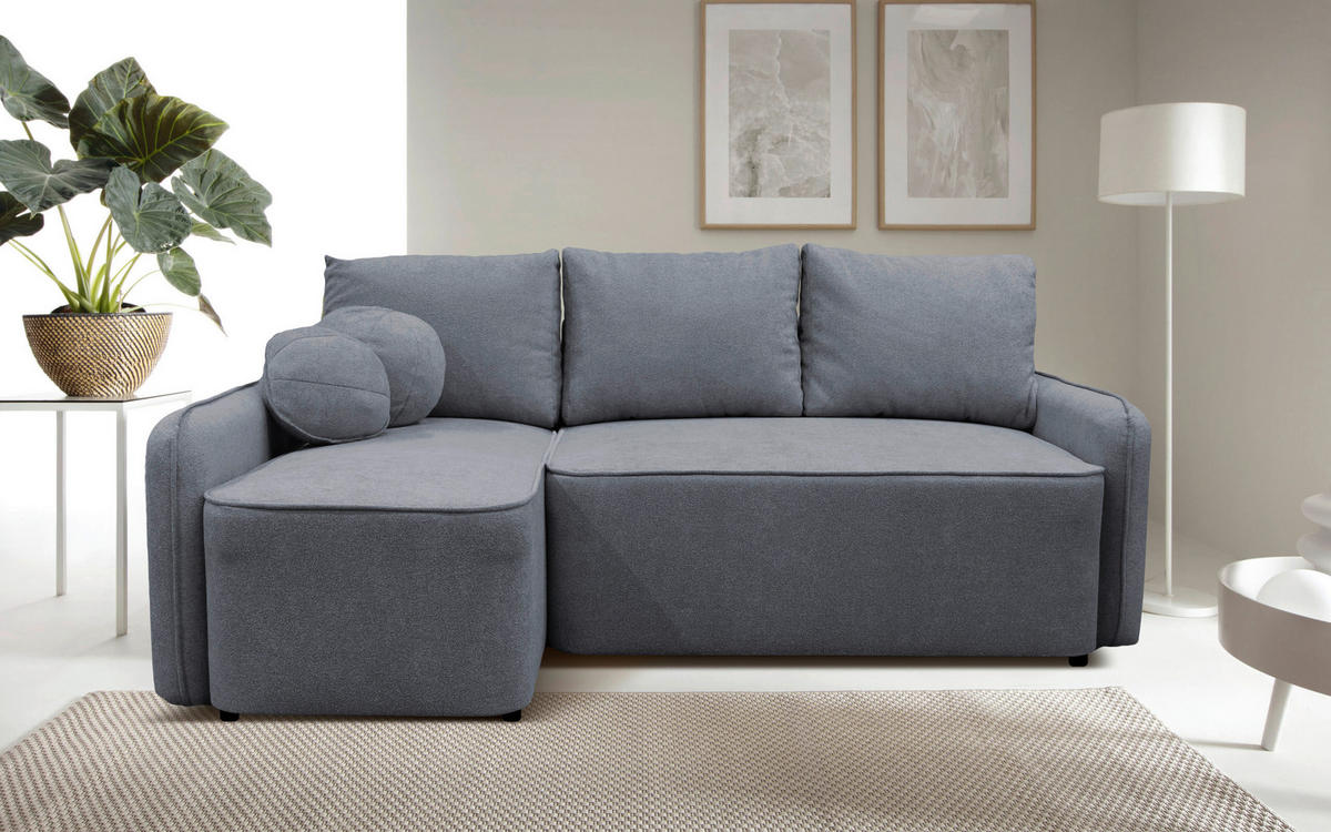 ECKSOFA in Struktur, Bouclé Grau  - Schwarz/Grau, Design, Kunststoff/Textil (143/209cm) - MID.YOU