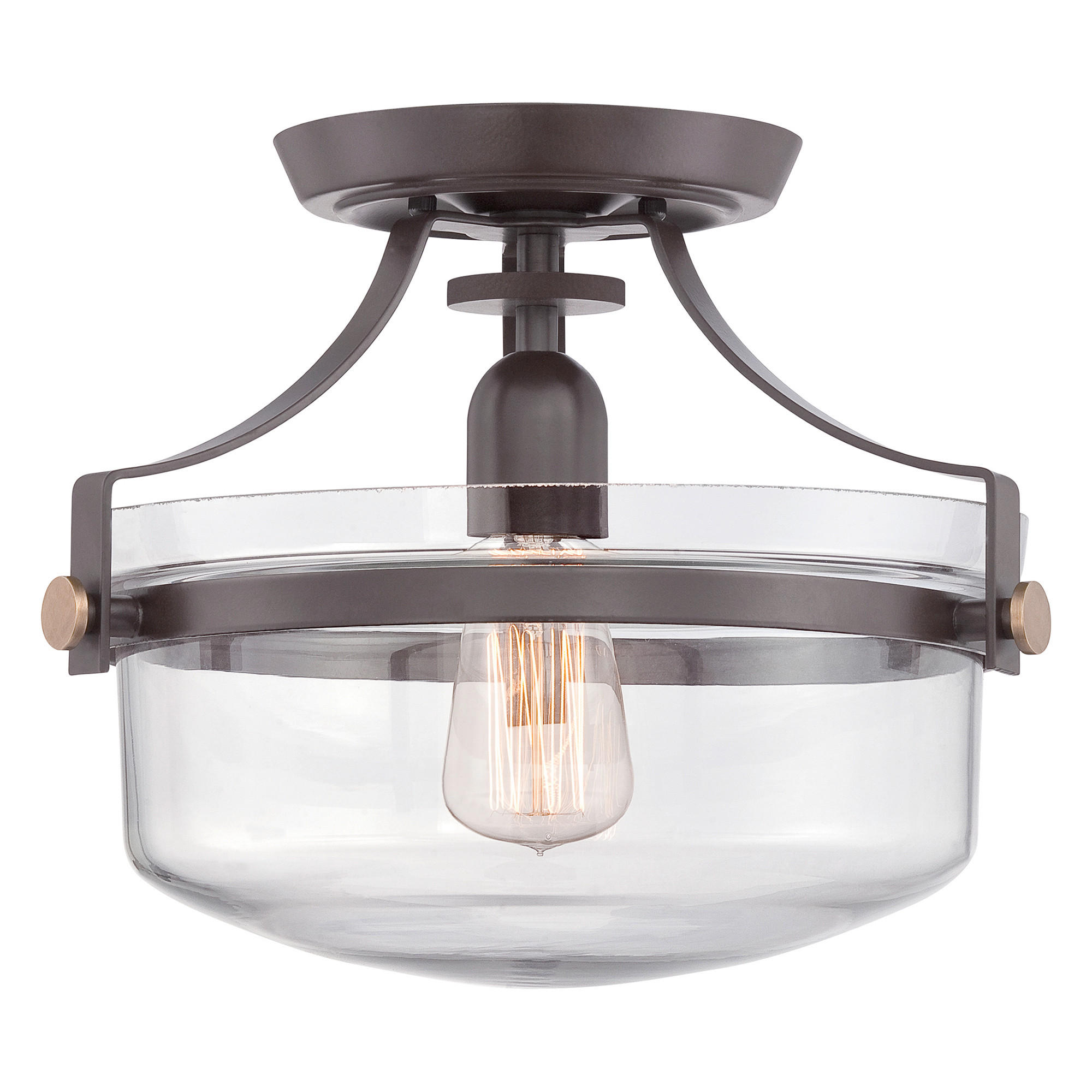 STROPNÉ SVIETIDLO, 33/26.7 cm  - bronzová/tmavohnedá, Natur, kov/sklo (33/26.7cm) - Elstead Lighting