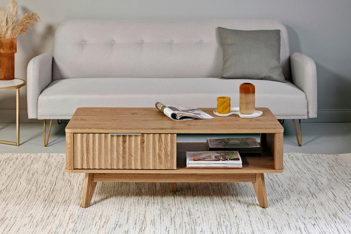 COUCHTISCH 110/55/44 cm rechteckig Eichefarben  - Eichefarben/Silberfarben, MODERN, Holzwerkstoff/Metall (110/55/44cm) - Livetastic