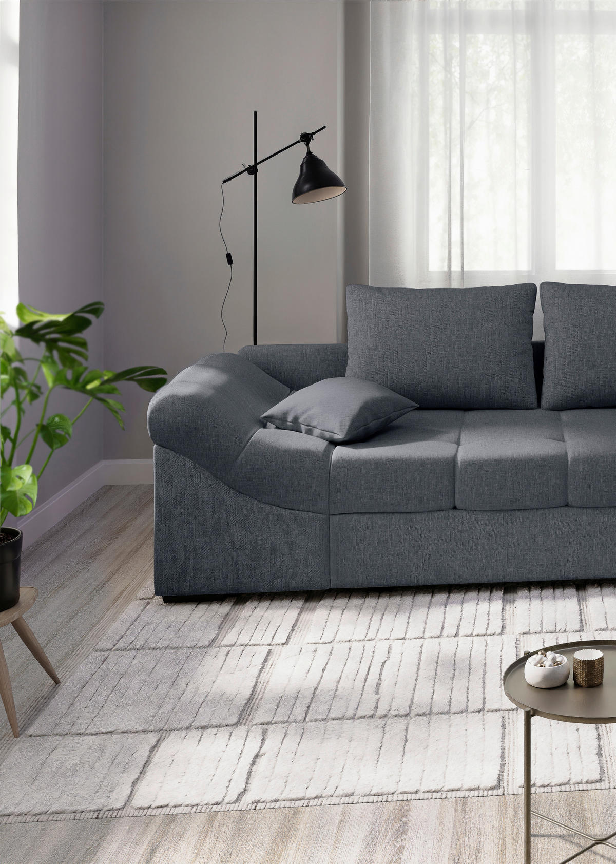ECKSCHLAFSOFA in Anthrazit Textil   - Anthrazit/Schwarz, Modern, Holz/Textil (298/202cm) - MID.YOU