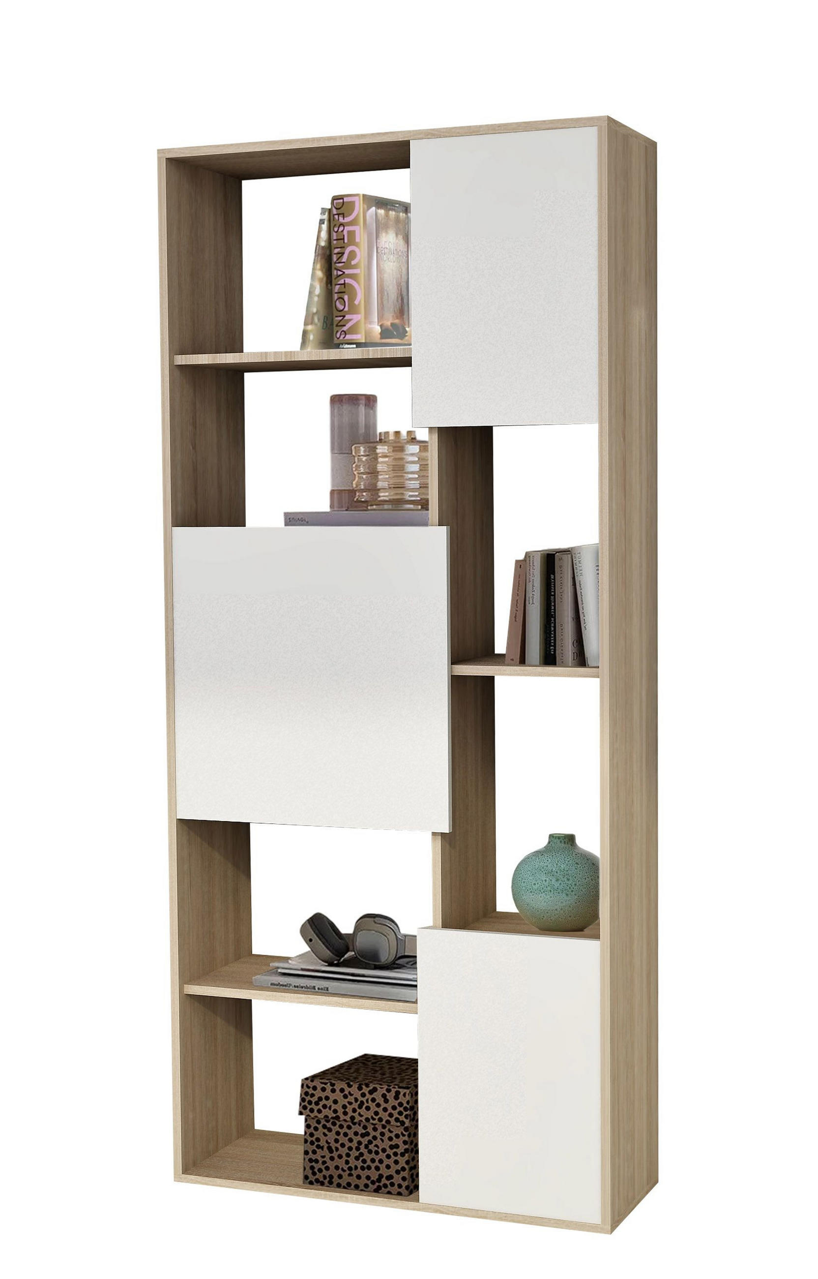 OTVORENA POLICA bela visoki sjaj  - sonoma hrast/bela visoki sjaj, Moderno, pločasti materijal (80/180/29.5cm) - Xora