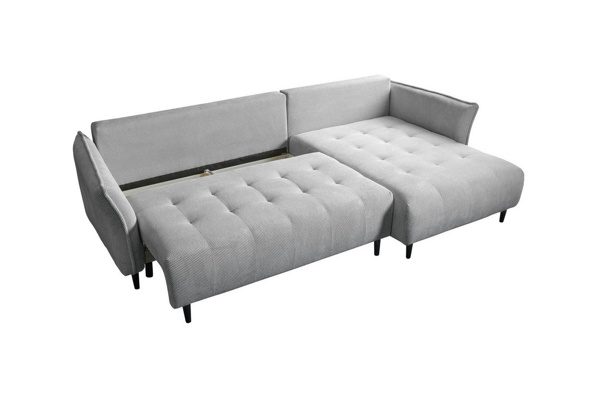 ECKSOFA MONTE CARLO Hellgrau Struktur, Plüsch  - Hellgrau/Schwarz, Trend, Textil (290/160cm) - MID.YOU