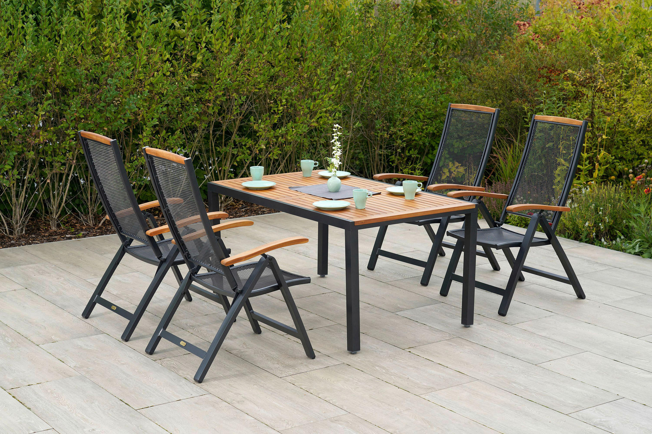 GARTENTISCH 150/90/74 cm Metall  - Graphitfarben/Naturfarben, MODERN, Holz/Metall (150/90/74cm) - Ambia Garden