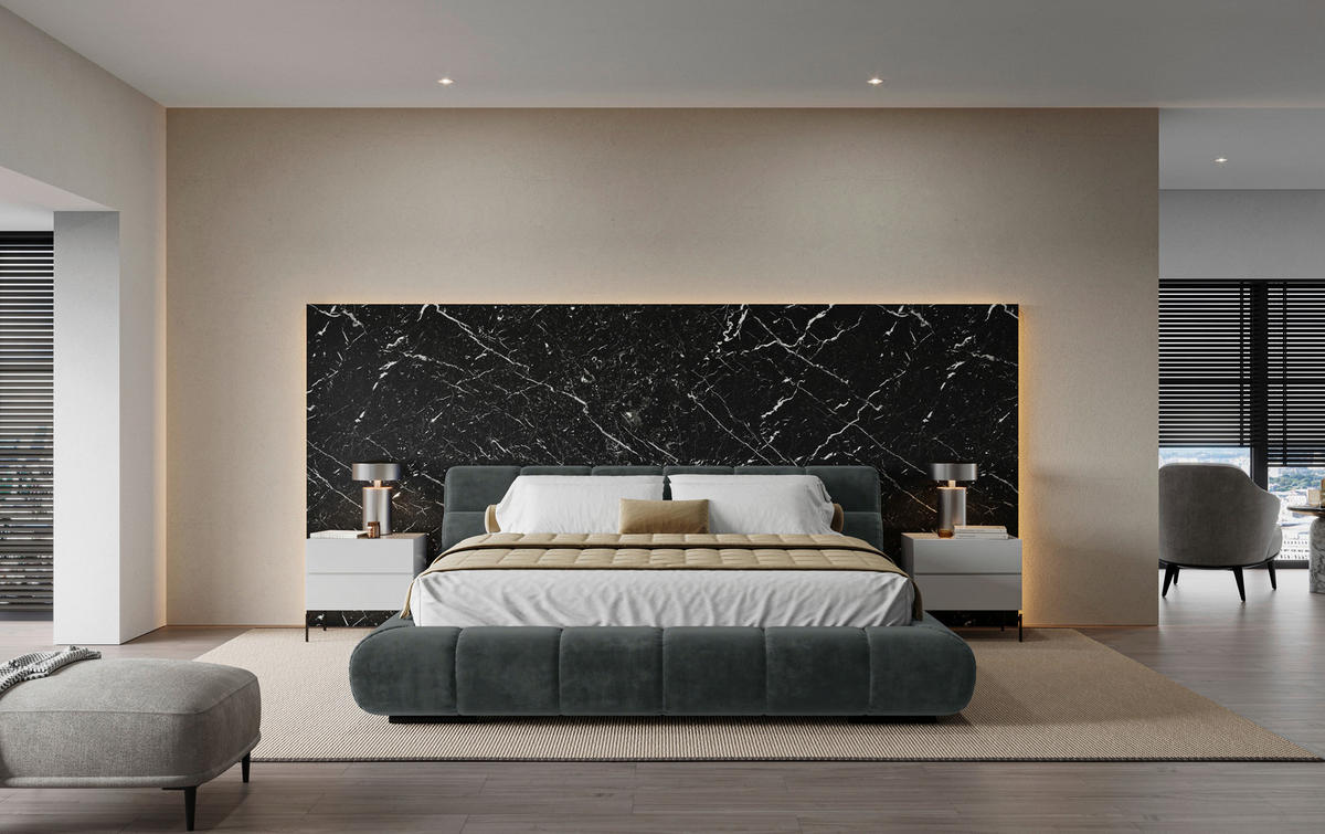 POLSTERBETT 200/200 cm,  in Anthrazit,  - Anthrazit/Schwarz, Design, Textil/Metall (200/200cm) - Belluti