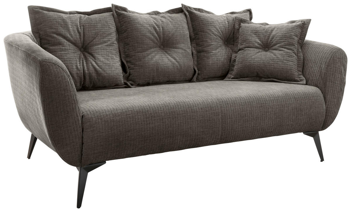2,5-SITZER in Mikrofaser Graubraun  - Graubraun/Schwarz, Modern, Textil/Metall (196/94/103cm) - Livetastic