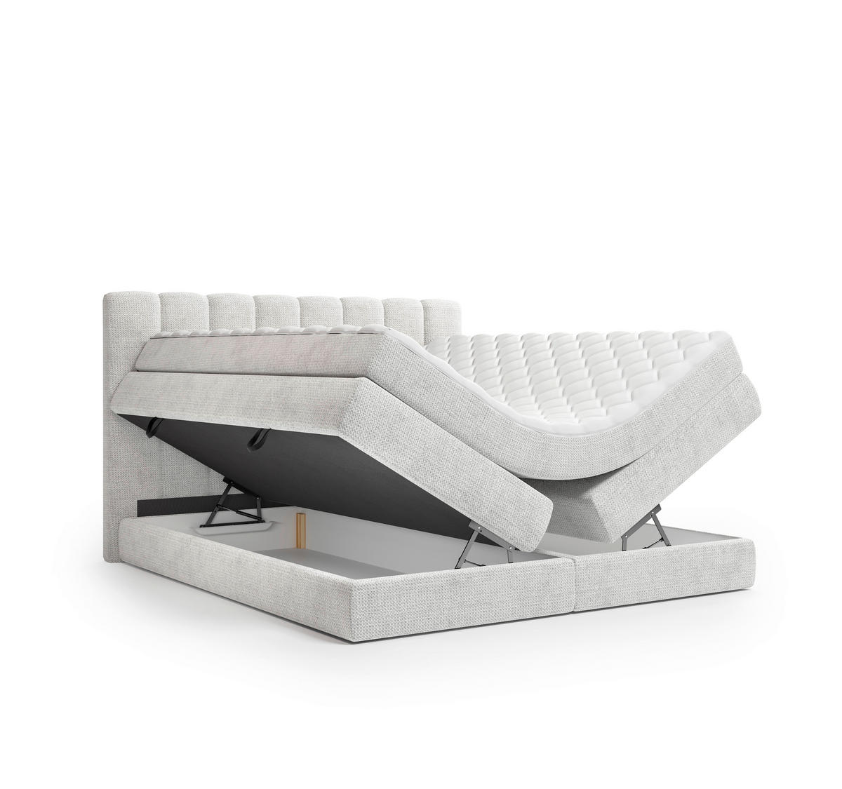 BOXSPRINGBETT 180/200 cm,  in Hellgrau, Bettkasten, Matratzen, H2 + H3 = mittel + fest  - Hellgrau/Schwarz, KONVENTIONELL, Kunststoff/Textil (180/200cm) - Carryhome