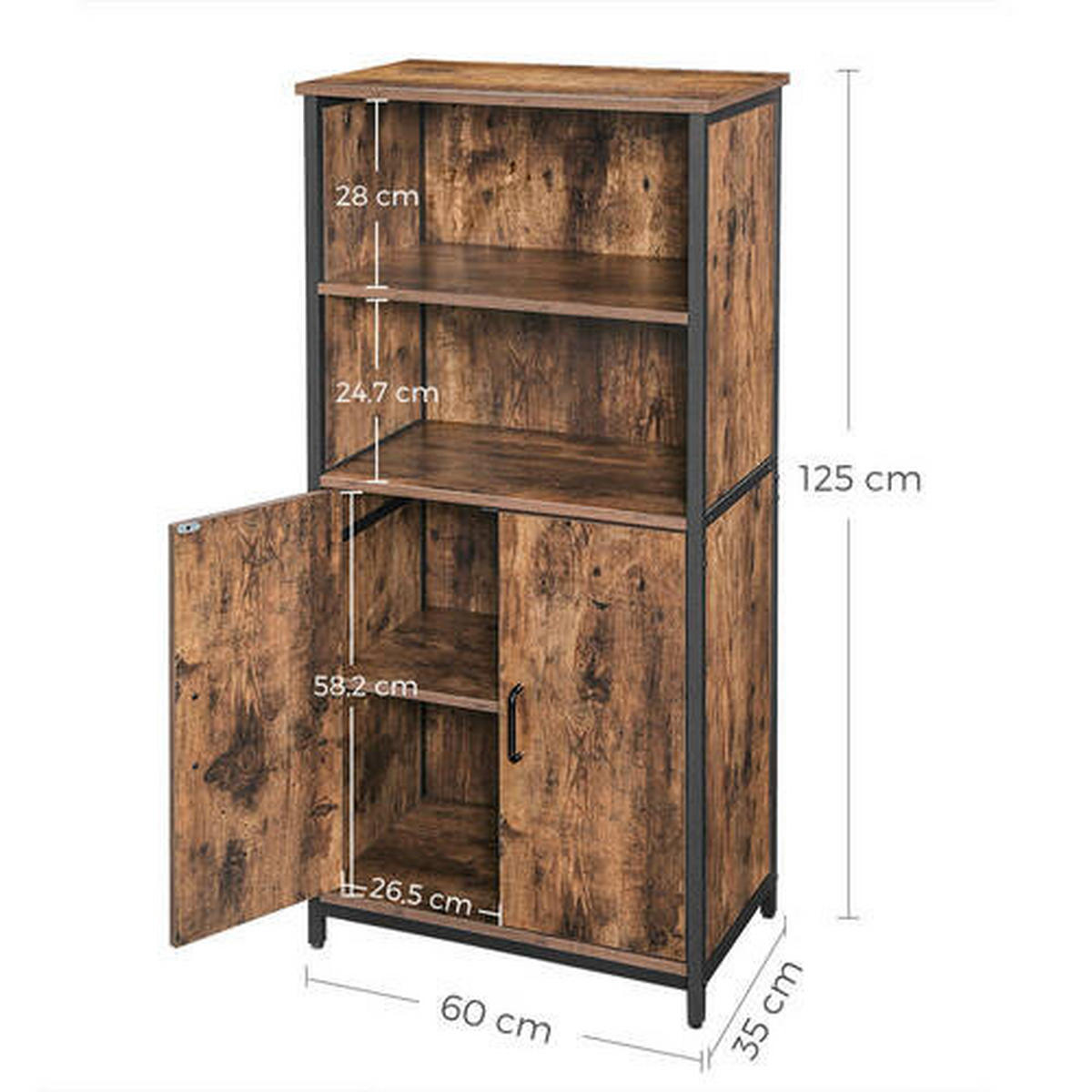 HIGHBOARD  in 60/124,5/35 cm  - Schwarz/Braun, Trend, Holzwerkstoff/Metall (60/124,5/35cm) - Boxxx