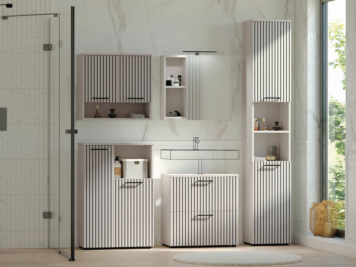 BADEZIMMER 5-teilig  in 185 cm  - Kaschmir/Schwarz, Trend, Glas/Holzwerkstoff (185cm) - Respekta