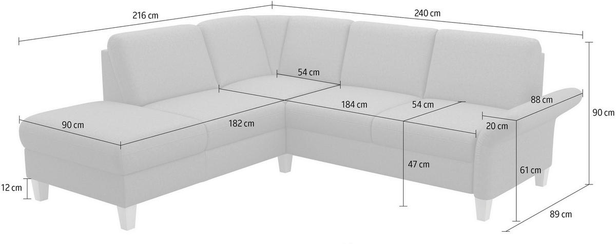 ECKSOFA ROCHELLE E Hellgrau Flachgewebe  - Eichefarben/Hellgrau, KONVENTIONELL, Holz/Textil (216/240cm) - Sit & More