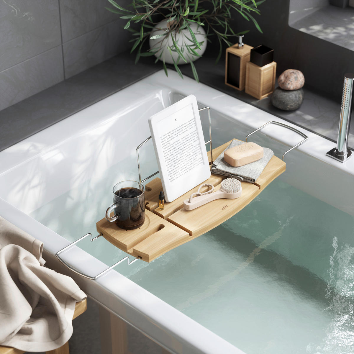 BADEWANNENABLAGE - Naturfarben, KONVENTIONELL, Holz/Metall (22/3/71cm) - Umbra