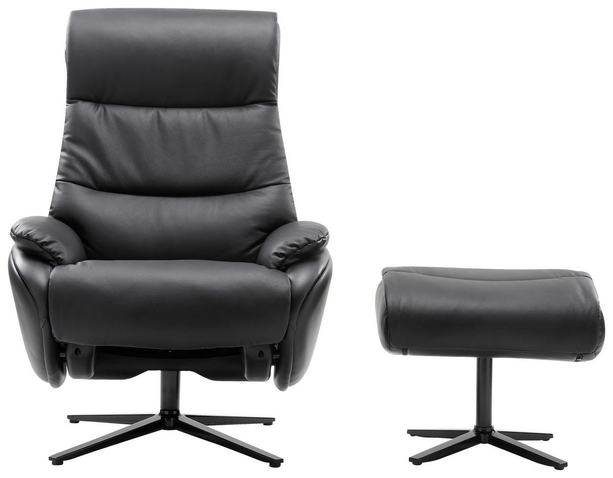 RELAXSESSELSET Lederlook Kombination Echtleder/Lederlook Relaxfunktion, Hocker, Kopfteilverstellung    - Schwarz, Design, Leder/Textil (78/110/83-122cm) - Xora