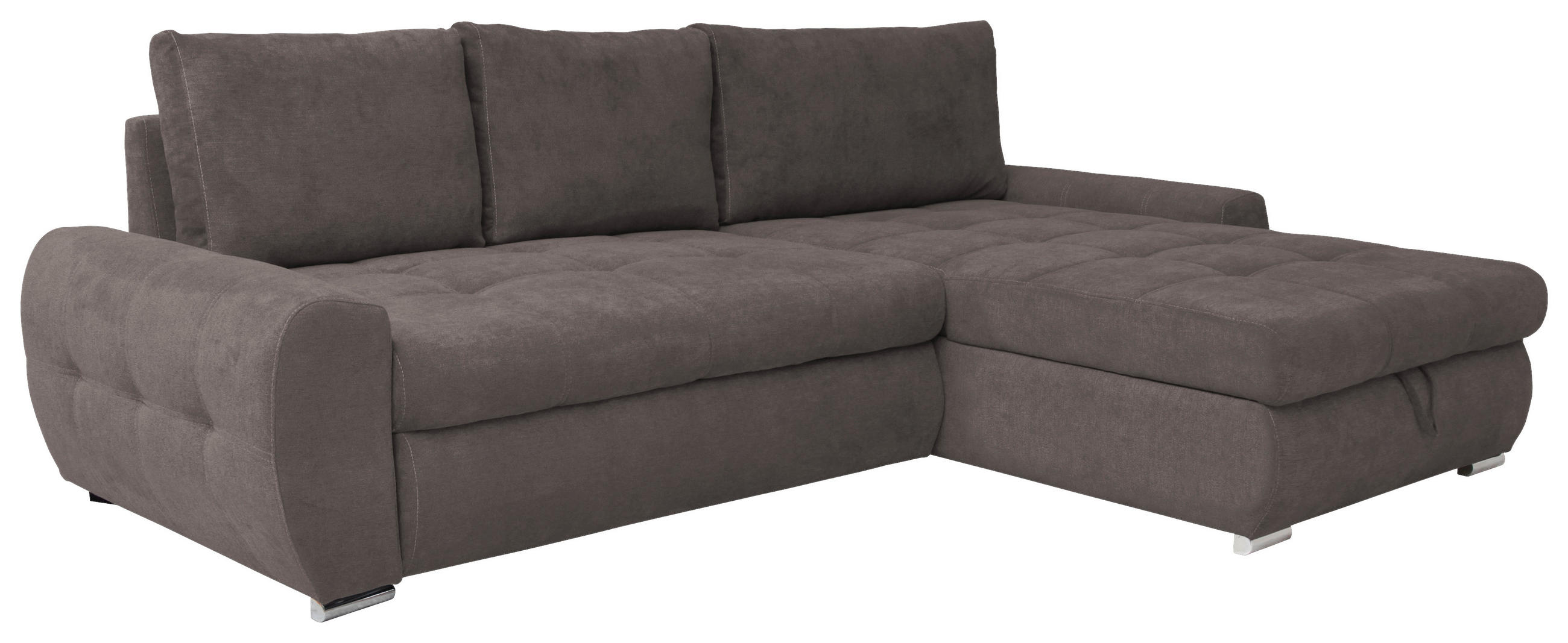 ECKSCHLAFSOFA  mit Schlafen auf Sitzhöhe, Rücken echt, Armlehnen seitenverkehrt montierbar Velours Braun  - Chromfarben/Braun, Design, Kunststoff/Textil (277/175cm) - Livetastic