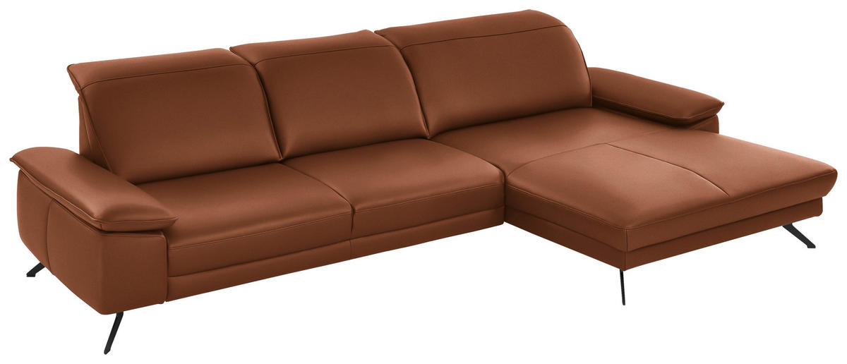 ECKSOFA in Echtleder Cognac  - Cognac/Schwarz, Design, Leder/Metall (328/193cm) - Dieter Knoll