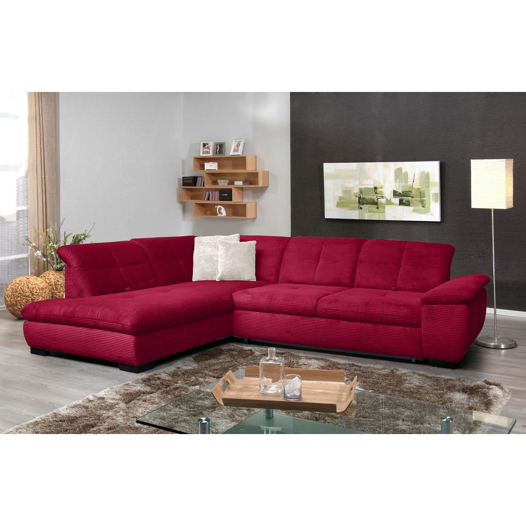 Thumbnail - Xora Ecksofa, Rot, Textil, 5-Sitzer, Ottomane links, L-Form, 313x242 cm, Typenauswahl, Bettkasten erhältlich, Fußauswahl...