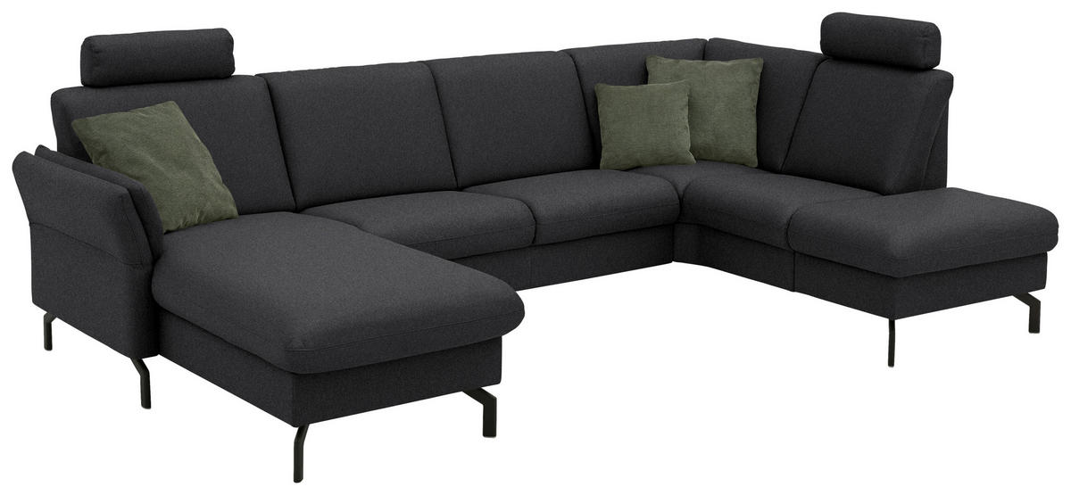WOHNLANDSCHAFT  in Flachgewebe Schwarz  - Schwarz, KONVENTIONELL, Textil/Metall (170/307/190cm) - Beldomo Comfort