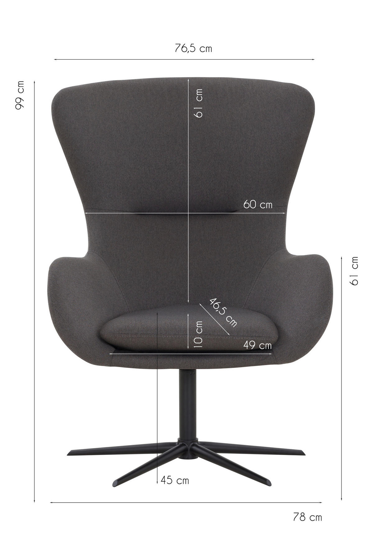 SESSEL in Webstoff Dunkelgrau  - Dunkelgrau/Schwarz, MODERN, Textil/Metall (78/99/82cm) - Livetastic