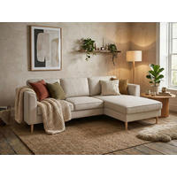 ECKSOFA Sandfarben Struktur Rückenkissen  - Sandfarben/Buchefarben, MODERN, Holz/Textil (232/161cm) - Trendmanufaktur