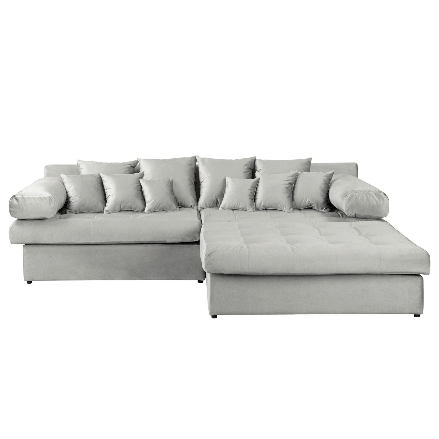 ECKSOFA Velours Hellgrau  - Hellgrau/Schwarz, Design, Kunststoff/Textil (284/243cm) - P & B
