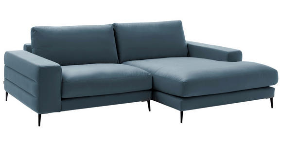 ECKSOFA  in Velours Blaugrau  253/177 cm  - Blaugrau/Schwarz, Design, Textil/Metall (253/177cm) - Dieter Knoll