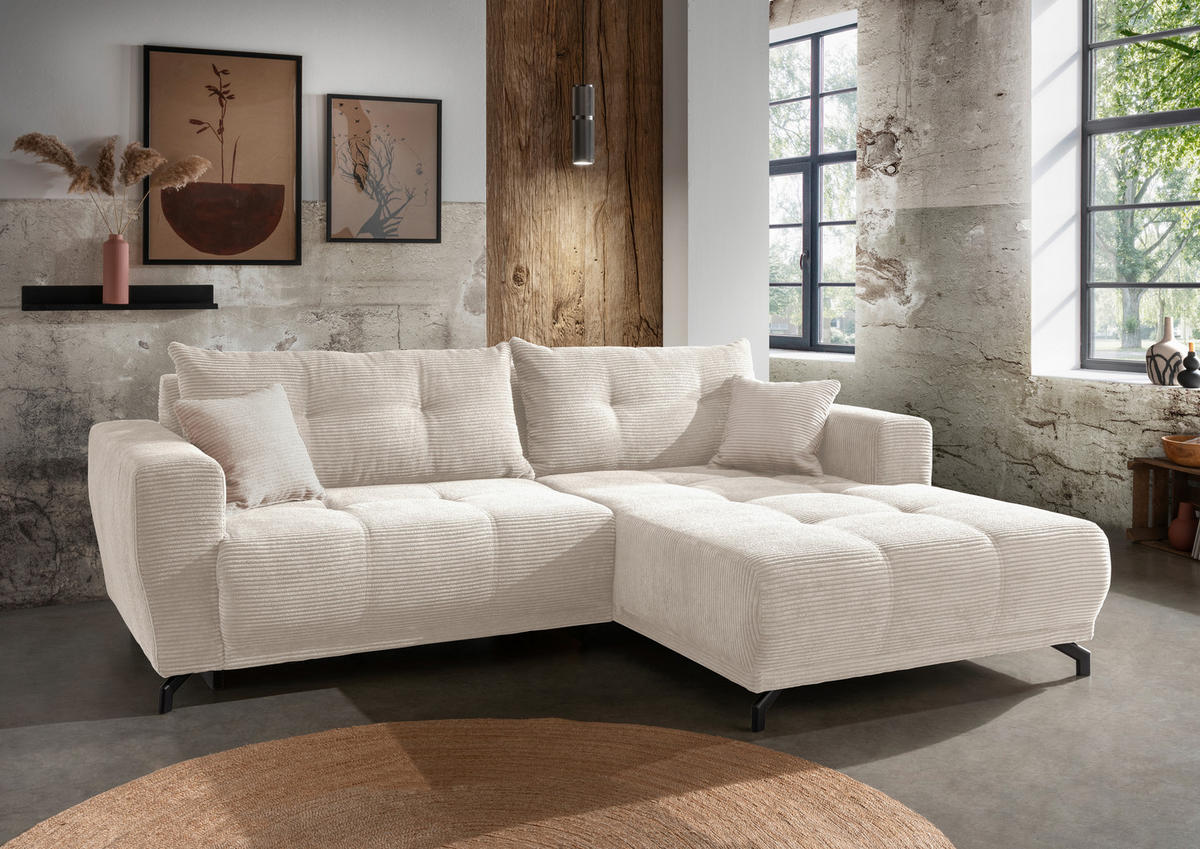 ECKSOFA Cord Beige  - Beige/Schwarz, Modern, Holz/Textil (246/177cm) - MID.YOU