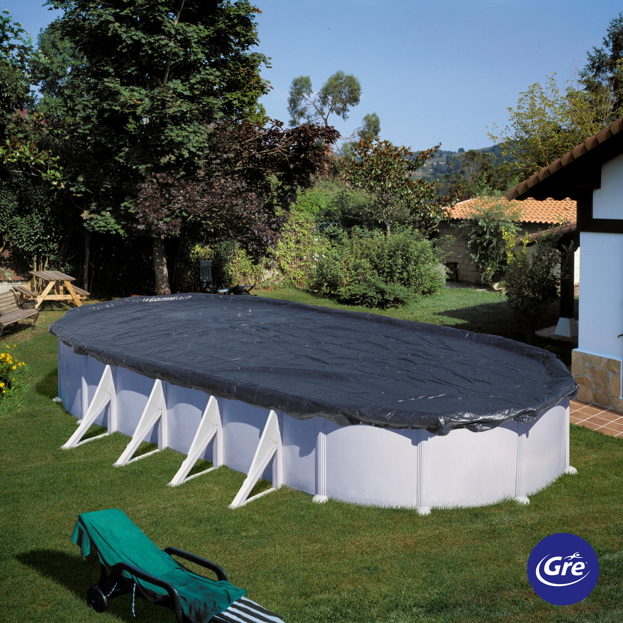POOLABDECKPLANE 460/820 cm  - Schwarz, KONVENTIONELL, Kunststoff (460/820cm) - Gre
