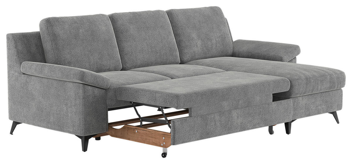 ECKSOFA in Chenille Grau  - Schwarz/Grau, Konventionell, Textil/Metall (245/156cm) - Cotta