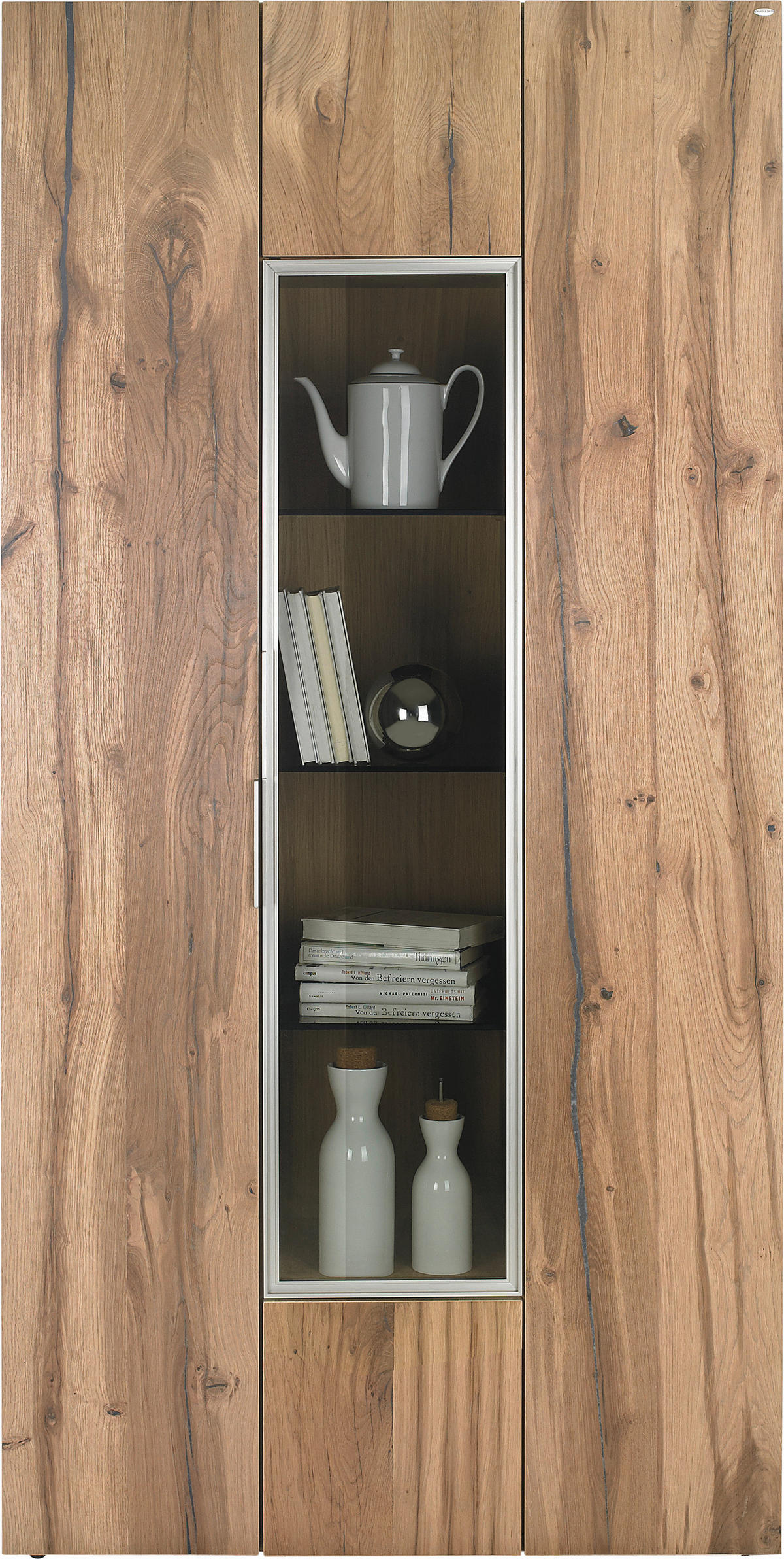 VITRINE  in furniert, mehrschichtige Massivholzplatte (Tischlerplatte) Altholz, Eiche Eichefarben - Eichefarben/Silberfarben, Natur, Glas/Holz (96/194/42,3cm) - Voglauer