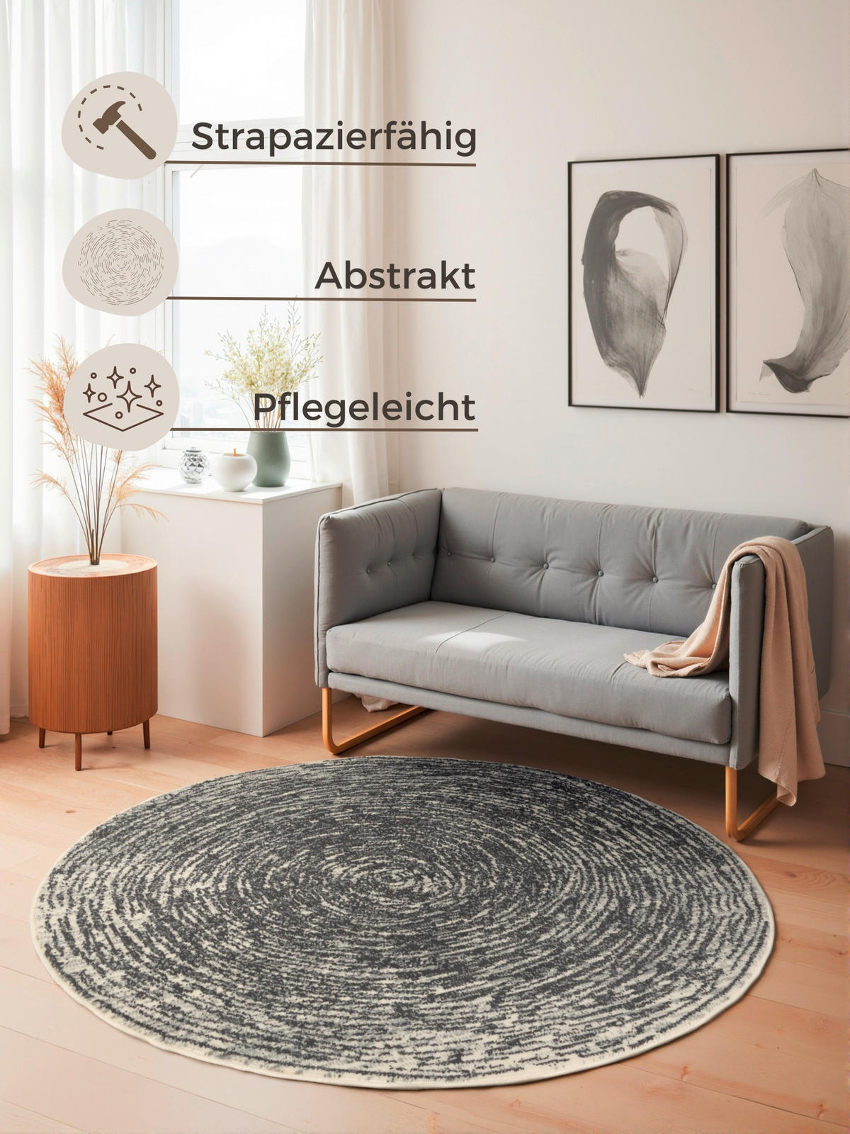 WEBTEPPICH 120 cm Gloria Creme, Grau  - Creme/Grau, Design, Kunststoff/Textil (120cm) - Novel