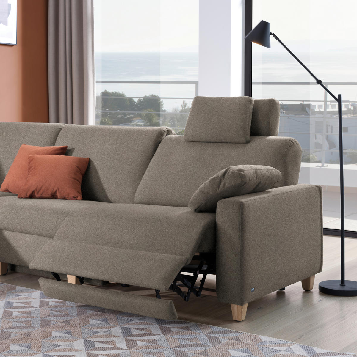 ECKSOFA  in Flachgewebe Taupe  203/261 cm  - Taupe/Eichefarben, KONVENTIONELL, Holz/Textil (203/261cm) - Sedda