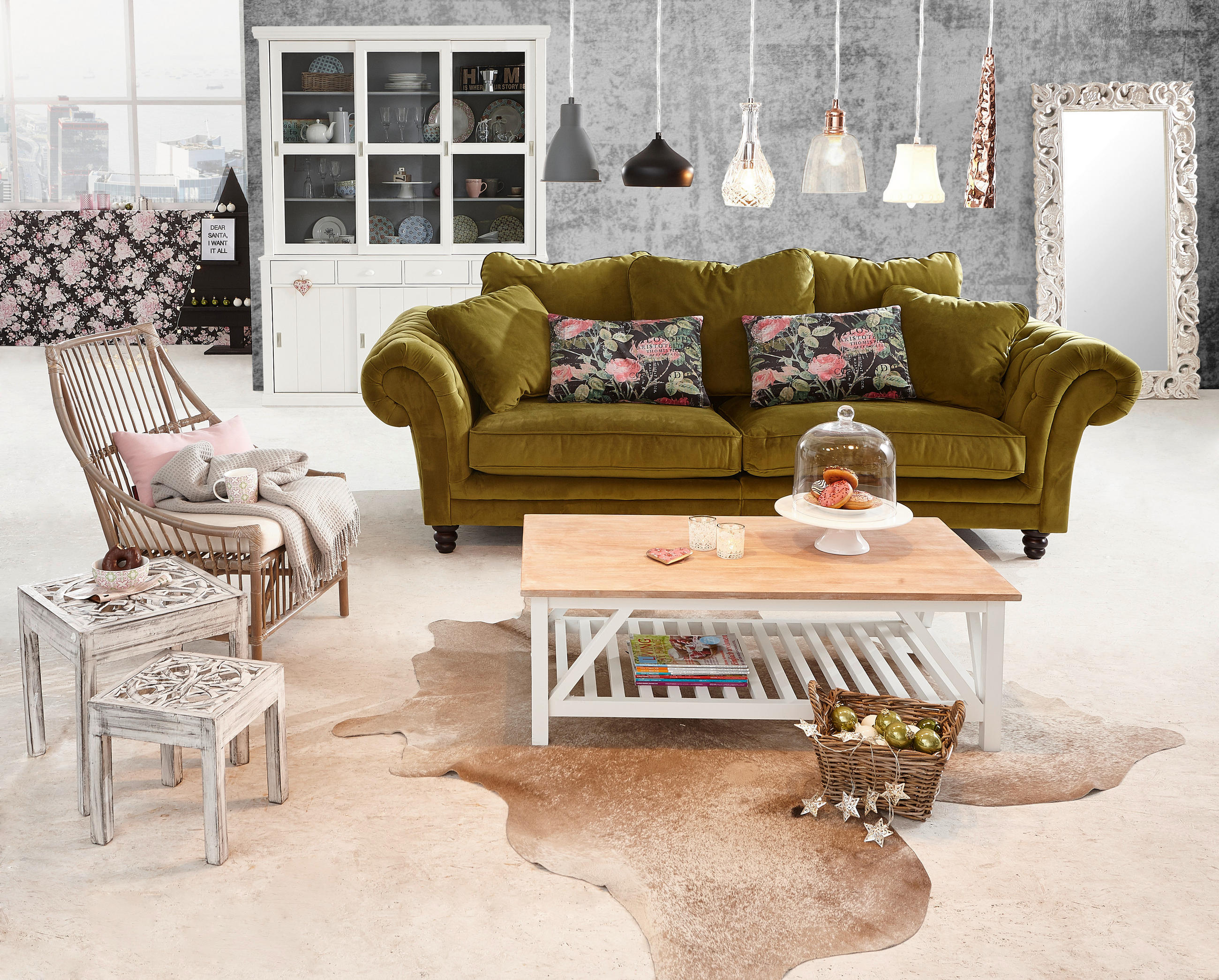 MEGA POHOVKA, textil, zelená - tmavě hnědá/zelená, Design, dřevo/textil (273/85/110cm) - Ambia Home