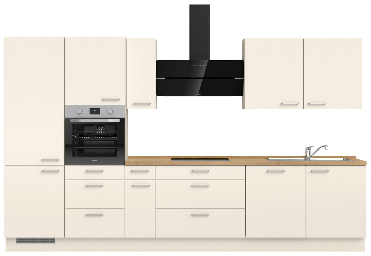 KÜCHENLEERBLOCK 360 cm   in Eichefarben, Magnolie  - Edelstahlfarben/Eichefarben, MODERN, Holzwerkstoff/Metall (360cm) - Nobilia