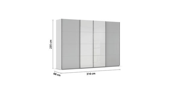 SCHWEBETÜRENSCHRANK 316/235/68 cm 4-türig Grau, Weiß - Chromfarben/Weiß, KONVENTIONELL, Glas/Holzwerkstoff (316/235/68cm) - Novel