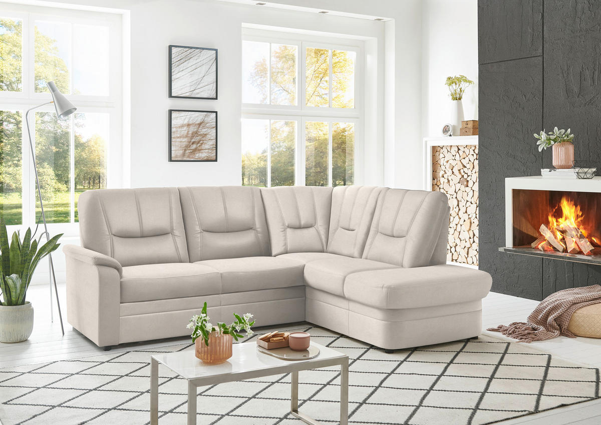ECKSOFA Chenille Naturfarben  - Schwarz/Naturfarben, Konventionell, Kunststoff/Textil (235/185cm) - Beldomo Comfort