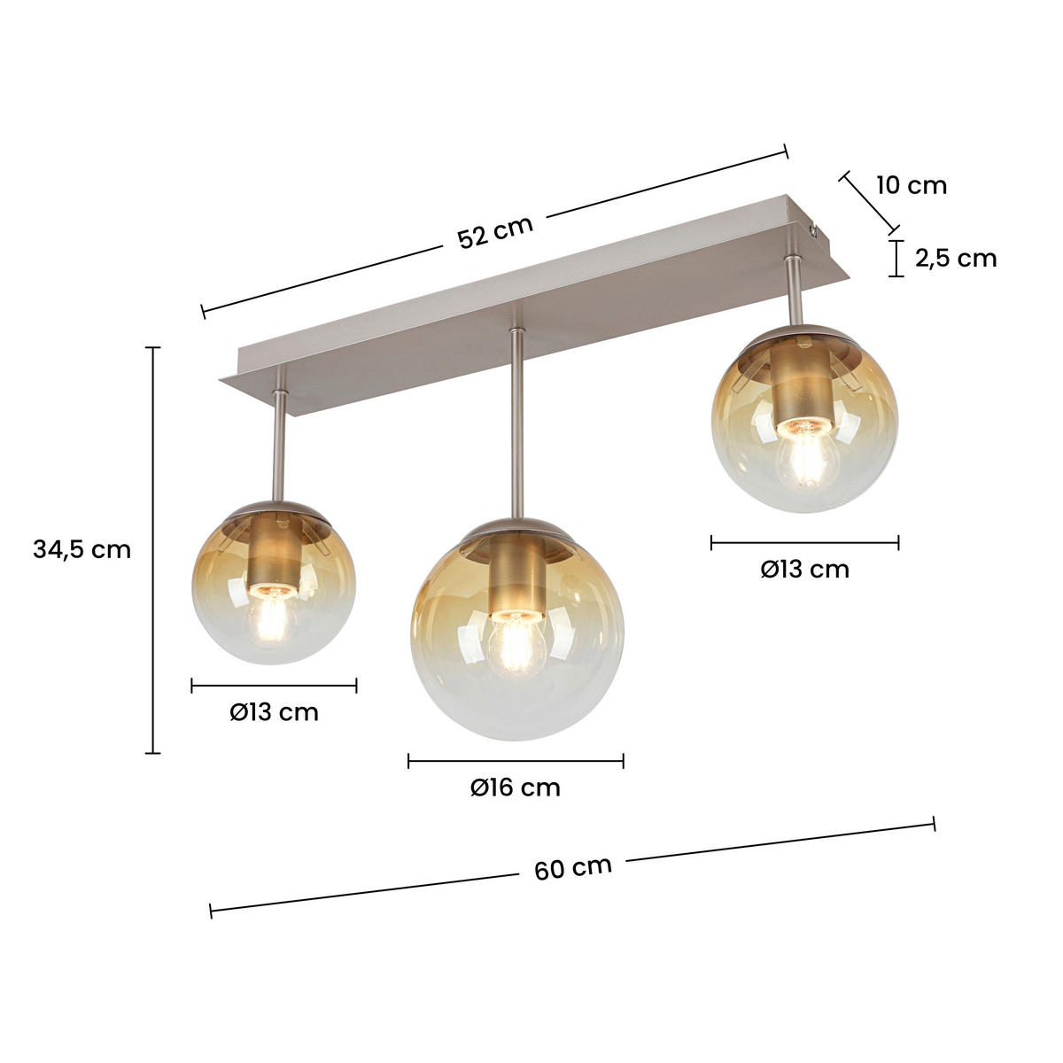 DECKENLEUCHTE    60/16/34,5 cm  - Champagner/Bernsteinfarben, Trend, Glas/Kunststoff (60/16/34,5cm) - Collett's Monde